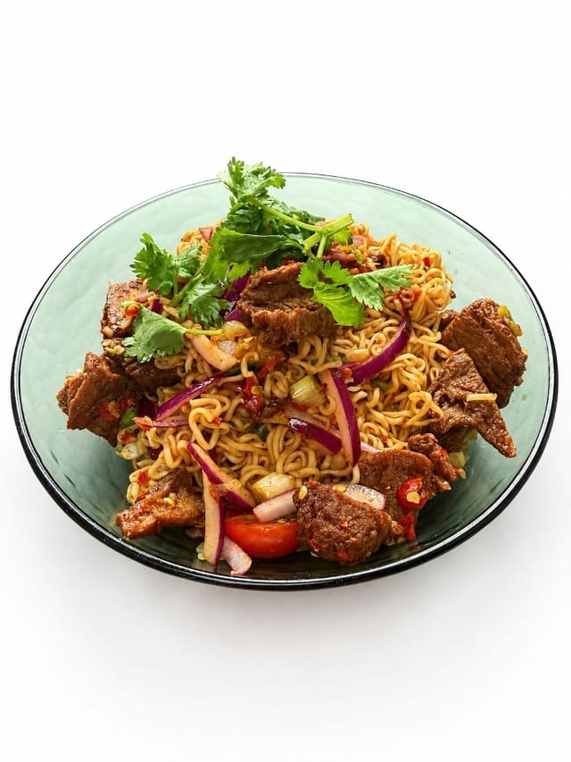 Yum Crispy Seitan X Instant Ramen Noodles Salad.